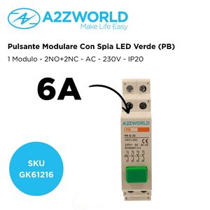 Pulsante Modulare con Indicatore LED Verde 1M 2NO+2NC 6A AC 230V IP20 IEC60947-5-1 Ottone/Acciaio Inox 24V Max Tensione 20A 12mm - Product Image 2