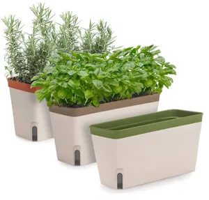 Us Warehouse Set of 3 Garden Window Herb Planter Box Plant Flower Pots for Plant Rectangular Self Watering Plastic Large Outdoor