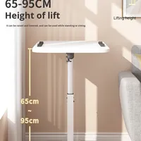 Table de chevet mobile en métal de qualité hospitalière, table de chevet pneumatique pour ordinateur portable, bureau réglable en hauteur, multifonction, blanc