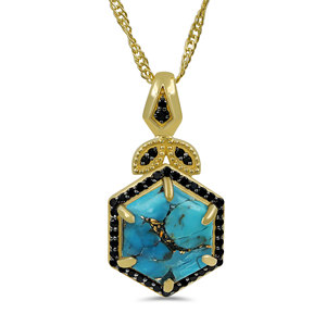 Pendentif en argent, cuivre bleu turquoise, spinelle noire, plaqué or, serti griffes, style bohème, bijoux pour femme, fiançailles - Product Image 3