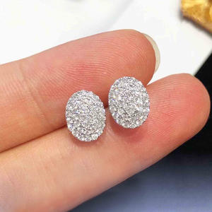 Pendientes de Diamantes Ovalados en Oro Blanco, Joyería Clásica de Boda para Mujer, con Engaste Circular, Pendientes Finos - Product Image 4