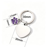 Accessoires brillants en forme de patte de chien, gravure laser personnalisée, impression couleur UV, porte-clés vierge en acier inoxydable pour personnalisation DIY