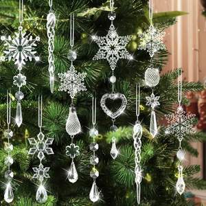 18 pièces de pendentif acrylique décoration de sapin de Noël suspendu acrylique décoration de Noël pendentif goutte de glaçon - Product Image 1