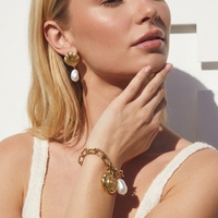 Ensemble de bracelet à breloques coquillage Dreamshow et boucles d'oreilles pendantes, fausse perle, acier inoxydable 316L, plaqué or 18 carats, bijoux de créateur