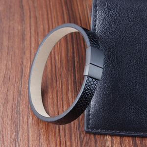 Braided <b>Leather</b> Cord <b>Bracelet</b> Stainless Steel & Genuine Cowhide Men's Snake Pattern Wristband - Product Image 3