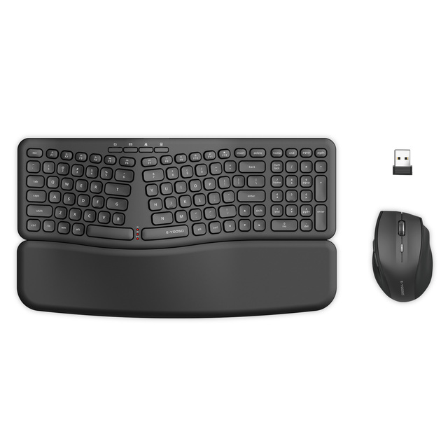 Wireless Keyboard and Mouse Combo Ergonomic Wave Keys Full Size Keyboard 2.4G Lag-Free Keyboard Mouse Combo PC Laptop
