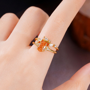 Set di Anelli con Petali di Foglia e Zirconi per Donne, Gioielli Eleganti e Minimalisti alla Moda - Product Image 2