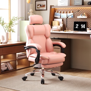 Chaise de bureau ergonomique contemporaine en cuir - Inclinable et réglable - Chaise de sport avec cadre en acier, hauteur réglable, imperméable pour la maison - Product Image 3