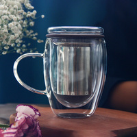 Tasses à café et thé en verre à double paroi Tasses en verre borosilicaté transparent à isolation chaude avec filtres fins en acier