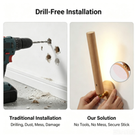 Applique Murale LED Magnétique Sans Fil Rotative à 360° en Bois, Rechargeable, Portable, Contrôle Tactile, Gradation Continue, Style Contemporain
