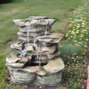 庭のための4層ポリレジンロックストーン噴水カスケード水流噴水
