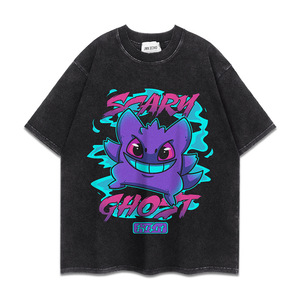 Customized Manufacturers Heavy Black 240Grams 100% Cotton Acid Wash Vintage Graphic <strong>Pokemoned</strong> Gengar Anime Men <strong>T</strong>-<strong>shirt</strong> - Product Image 3