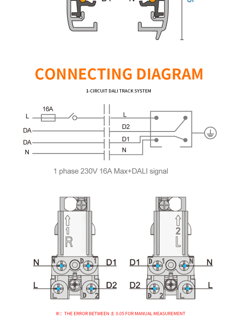 Single Phase 1M DALI Track in High-end Quality Main Materials Copper and Aluminum Profile 230V 16A Max with DALI Signal