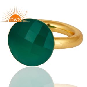 Natural <b>Green</b> Onyx Gemstone Ring 18 Karat Yellow Gold Plated 925 Silver Band Ring Jewelry Manufacturer Vintage Collection - Product Image 2