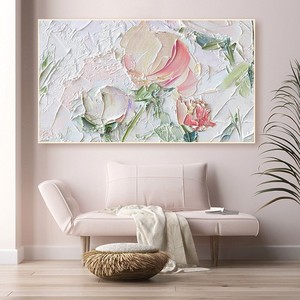 Pintura al Óleo Pintada a Mano, Flores con Textura Gruesa, Arte Decorativo Moderno y Minimalista para Sala de Estar, Fondo de Sofá, Marco de Madera - Product Image 4