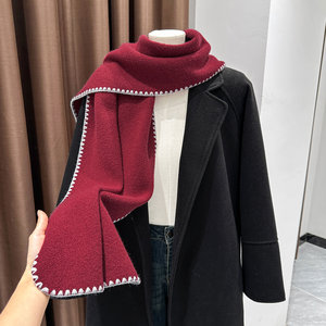 Sciarpa Calda Lavorata a Maglia per Donna, Autunno <span class=keywords><strong>e</strong></span> Inverno, Sciarpa con Bordo a Nappine in Tinta Unita, Accessorio di Alta Qualità - Product Image 1