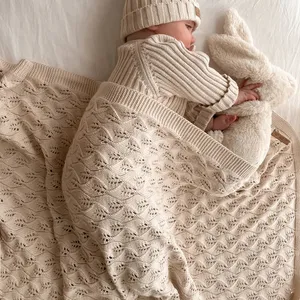 Customization 2024 Babi Spring Ruffle Warm 100% Organic Cotton Unisex Baby Knitting Baby Blankets