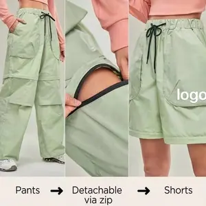 Pantaloni cargo elasticizzati in nylon con cintura elastica da donna sovradimensionati da donna