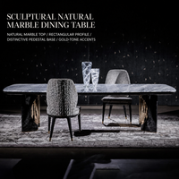 Table de salle à manger rectangulaire en marbre naturel de luxe moderne, base sculpturale, mobilier de salle à manger design, table à manger