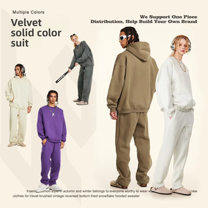 <span class=keywords><strong>Costume</strong></span> tricoté trois pièces de haute qualité 345G pour <span class=keywords><strong>homme</strong></span>, style américain, à capuche, pour l'automne et l'hiver, coupe ample, basique, sport, uni - Product Image 6