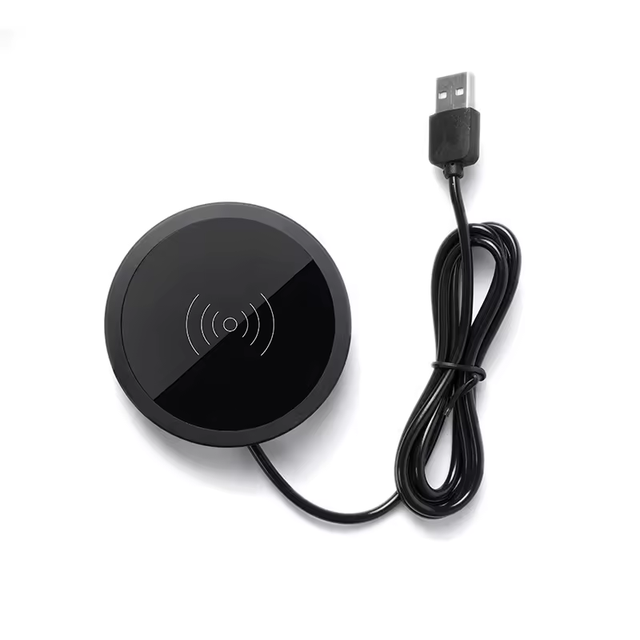 15W Built-in Furniture Wireless Charger for Phones 60mm Embedded Under Table Charger with Usb Port for Desk Sofa