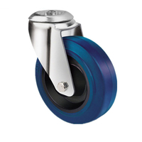 Roulettes industrielles robustes de style européen, en caoutchouc bleu élastique, avec trou de fixation, frein pivotant, 5 pouces