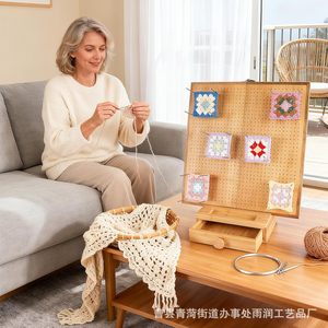 Wooden Crochet Board Knitting Pegboard Storage Rack Foldable <b>Desktop</b> <b>Shelf</b> For Yarn Mesh Handmade Crafts - Product Image 1