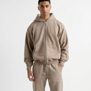 Sweat à capuche personnalisé à double épaisseur, streetwear, sweat à capuche en éponge française, sweats à capuche surdimensionnés à double fermeture éclair délavés - Product Image 1