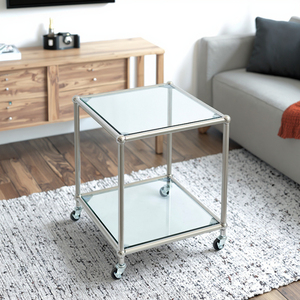 Hot Bán Hiện Đại Rõ Ràng Glass Bảng Bên Với Bạc Thép Không Gỉ Chân Vòng Acrylic Bàn Trà Cho Phòng Khách Nhỏ End Bảng - Product Image 6
