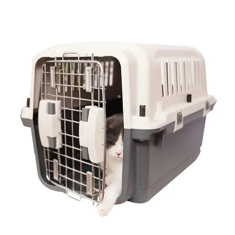 Iata Airline Kennels Luxury Large Kennel On Wheel Dog Cat Crate Carrier Approved Plastic Pet Travel Solid Grey & White 7-15 Days