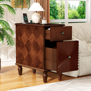 2 <b>Drawer</b> Adjustable Modern Narrow Slim Nightstand with Wood Top for Living Room Bedroom - Product Image 1