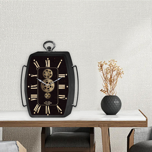 Cổ Màu Đen 16.5 Inch Kim Loại Mộc Mạc Bảng Đồng Hồ Cổ Điển <span class=keywords><strong>Mantel</strong></span> Bánh Đồng Hồ Với Di Chuyển Bánh Răng Cho Nhà Và Văn Phòng Trang Trí Nội Thất - Product Image 2