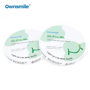 Ownsmile 3D Pro-ML 98mm CAD CAM Zirconia Block Super Transparency 42-49% 800-1200PMa For Dental Lab China Made