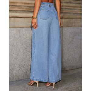 طقم جينز نسائي عصري من قطعتين من Sehe Fashion، سترة جديدة بدون أكمام بأزرار مع بنطلون جينز بأرجل واسعة - Product Image 4