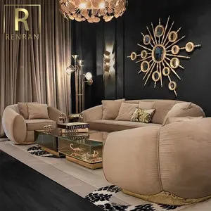 最新设计优雅家居家具高品质奢华天鹅绒铜基现代客厅沙发二手现代家具