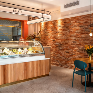 Vetrina per gelato in legno diretta dalla fabbrica, Design d'interni di un negozio di dolci in stile industriale lussuoso - Product Image 3