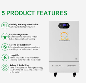 Batteria agli ioni di litio LiFePO4 BR Solar 300Ah 51.2V da pavimento, 1500 cicli, certificazione CE, <span class=keywords><strong>2</strong></span> anni di garanzia, per energia domestica - Product Image 3