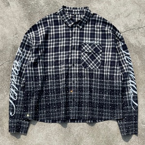 QIANSHI Camicia Termica a Maniche Lunghe in Flanella da Uomo, Stile Retrò con Strass, 100% Cotone 400 GSM, Vestibilità Ampia, Lavaggio Acido, Personalizzabile a Quadri - Product Image 1