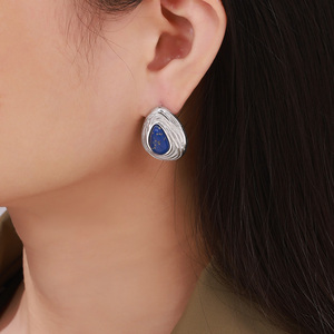 Boucles <span class=keywords><strong>d</strong></span>'oreilles en forme de goutte <span class=keywords><strong>d</strong></span>'eau en <span class=keywords><strong>lapis</strong></span>-<span class=keywords><strong>lazuli</strong></span> plaqué <span class=keywords><strong>or</strong></span> rose en acier titane au tempérament rétro pour femmes, cadeau de fiançailles - Product Image 6