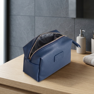 Classy <b>Personalised</b> Nevy Blue ADORA Cosmetic <b>Bag</b> with Zipper Closure in Genuine Leather Customizable Durable Design - Product Image 3