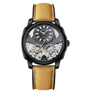 Ailang – montre mécanique automatique pour hommes, Double Tourbillon, boîtier en verre cristal, étanche à 30M, boîtier en acier inoxydable, bracelet en cuir - Product Image 2