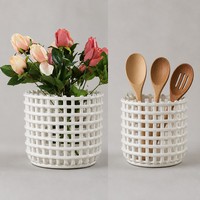 Vase en céramique blanche tressée, pot à fleurs en porcelaine ajouré, décoration d'intérieur, vase de table pour mariage