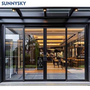 Sunnysky Commercial vitrine de magasin moderne portes coulissantes en verre portes d'entrée en aluminium fibre de verre extérieur grandes portes en verre - Product Image 1