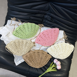 Women's Bohemian Fairy Shell Crossbody Straw Bag Hollow Fan-Shaped Woven Beach Bag Zipper Closure <b>Water</b> Resistant Summer Autumn - Product Image 6