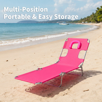Chaise de bronzage à cliquet avec trou pour le visage et emplacements pour les bras, chaise longue pliante portable pour la plage