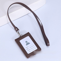 Pemegang Kartu Nama Siswa, Dompet Kartu Leher Lencana ID Lanyard Kulit Pu untuk Pria Wanita
