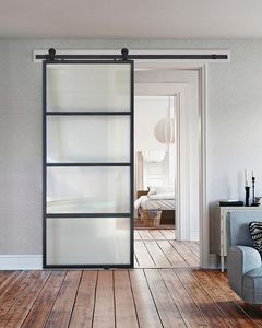 Portes <span class=keywords><strong>de</strong></span> <span class=keywords><strong>grange</strong></span> coulissantes en verre à cadre en acier <span class=keywords><strong>de</strong></span> style américain pour la maison - Product Image 4