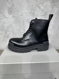 Botas de Trabajo de Cuero Vacuno Negro para Hombre, Suela de Goma con Tacos Gruesos, Cierre de Cordones, Estilo Urbano - Product Image 2