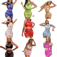 Vente en gros, Meilleure vente : Lingerie sexy pour femme, Costume body en maille ajourée avec nœud, Écologique, Sans couture, Ensemble de nuit 4 pièces, Hauts et bas de hanches uniformes