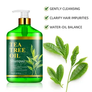 Etiqueta privada de limpeza orgânica profunda, cuidados com o cabelo, óleo de árvore de chá, shampoo para couro cabeludo seco